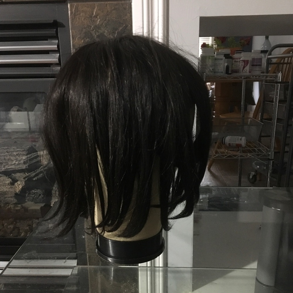 12” Layered Black Wig with Soft Fringe - Women's Synthetic Hair